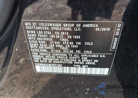 2019 Volkswagen Atlas 3.6L V6 Se W/Technology from USA, damaged, VIN 1V2WR2CA3KC571367